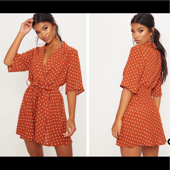 PrettyLittleThing Dresses & Skirts - PLT Terracotta polka dot tea dress. Size 8